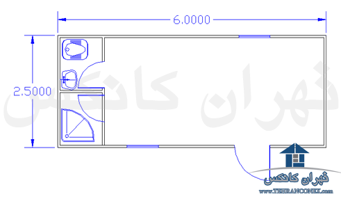 نقشه کانکس 2.5× 6 دارای سرویس بهداشتی و حمام